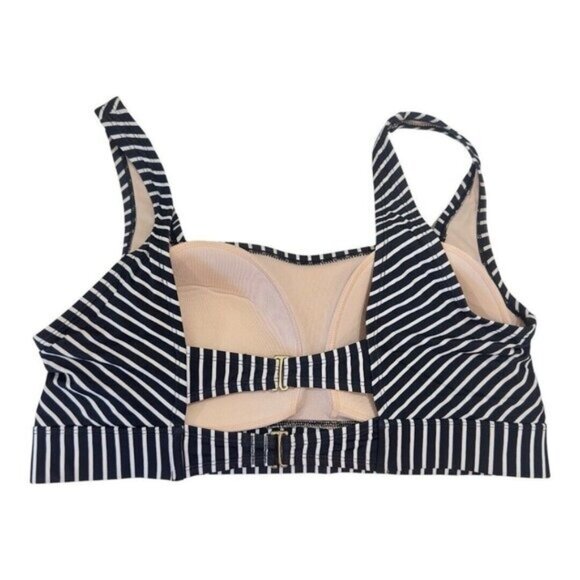 Kona Sol Women 20W  Scoop Neck Swim Bikini Top Black White Stripe Light Padded - Picture 12 of 12